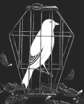 Artwork --- Caged Bird Surrounded by Memories of a Past Freedom (Animal Rights and Animal Equality Directory | Description : This image came from http://www.RadicalGraphics.or... | Tags : Bird, Beak, Cage, Feather, Wing, Leaves, Leaf, Bar...) ::: By Radical Graphics (About: All material posted here originally appeared at ht... | Ideals: Anarchy, Animal Liberation, Anti-America, Anti-Bio...)