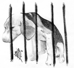 Artwork --- Dogs are a Common Test Subject in Animal Experimentation (Animal Rights and Animal Equality Directory | Description : This image came from http://www.RadicalGraphics.or... | Tags : Bars, Dog, Canine, Animal Experimentation, Animal ...) ::: By Radical Graphics (About: All material posted here originally appeared at ht... | Ideals: Anarchy, Animal Liberation, Anti-America, Anti-Bio...)