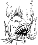 Artwork --- Vegetarian Piranha Still Looks Just as Fierce and Threatening (Animals and Creatures Directory | Description : This image came from http://www.RadicalGraphics.or... | Tags : Piranha, Fish, Bite, Teeth, Plants, Plant, Bubbles...) ::: By Radical Graphics (About: All material posted here originally appeared at ht... | Ideals: Anarchy, Animal Liberation, Anti-America, Anti-Bio...)