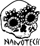 Artwork --- Nanotech, for Improved Standards of Living and a Better Tomorrow (Genetic Engineering and Bioengineering Directory | Description : This image came from http://www.RadicalGraphics.or... | Tags : Nanotech, Nanotechnology, Skull, Human Skull, Eyes...) ::: By Radical Graphics (About: All material posted here originally appeared at ht... | Ideals: Anarchy, Animal Liberation, Anti-America, Anti-Bio...)