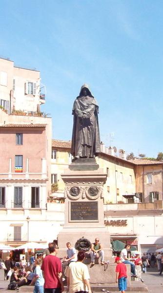 Image: Campo de' Fiori in Rome, where Bruno was executed. From Wikipedia.