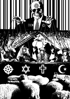 Government Uses Religion to Pacify, Disarm, and Control Any Resistance to Tyranny, by Radical Graphics (All material posted here originally appeared at ht... | Anarchy, Animal Liberation, Anti-America, Anti-Bio...). Artwork -- Description : This image came from http://www.RadicalGraphics.org/. | Tags : Skull, Hands, Puppet, Ventriloquist, Pyramid, Eye, Dollar Sign, Yen Sign, Euro Sign, Dollar, Yen, Euro, String, Strings, Monkey, Chimps, Monkeys, Star... Government Uses Religion to Pacify, Disarm, and Control Any Resistance to Tyranny, by Radical Graphics (All material posted here originally appeared at ht... | Anarchy, Animal Liberation, Anti-America, Anti-Bio...). Artwork -- Description : This image came from http://www.RadicalGraphics.org/. | Tags : Skull, Hands, Puppet, Ventriloquist, Pyramid, Eye, Dollar Sign, Yen Sign, Euro Sign, Dollar, Yen, Euro, String, Strings, Monkey, Chimps, Monkeys, Star...