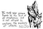 Artwork --- True Wisdom will Tell You to Kneel at the Feet of All Creatures (Animal Rights and Animal Equality Directory | Description : This image came from http://www.RadicalGraphics.or... | Tags : Owl, Tree Stump, Tree, Bird, Wings, Feathers, Ears...) ::: By Radical Graphics (About: All material posted here originally appeared at ht... | Ideals: Anarchy, Animal Liberation, Anti-America, Anti-Bio...)