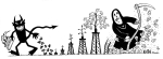 Artwork --- The Devils Drops a Few Seeds of Automobiles, the Reaper Harvests the Souls of Oil-Producing Countries (Anti-Car and Anti-Car Culture Directory | Description : This image came from http://www.RadicalGraphics.or... | Tags : Scythe, Devil, Grim Reaper, Anti-Car, Cars, Oil Pl...) ::: By Radical Graphics (About: All material posted here originally appeared at ht... | Ideals: Anarchy, Animal Liberation, Anti-America, Anti-Bio...)