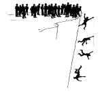 Artwork --- Follow the Group and Suffer the Group's Mistakes (Anti-Nationalism and Anti-Patriotism Directory | Description : This image came from http://www.RadicalGraphics.or... | Tags : Cliff, People, Falling, Death, Group, Crowd, Masse...) ::: By Radical Graphics (About: All material posted here originally appeared at ht... | Ideals: Anarchy, Animal Liberation, Anti-America, Anti-Bio...)