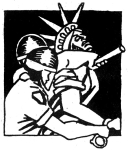 Artwork --- With Reasonable Suspicion, We Arrested the Statue of Liberty (Anti-Oppression and Anti-Persecution Directory | Description : This image came from http://www.RadicalGraphics.or... | Tags : Police, Handcuff, Statue Of Liberty, Cuffs, Baton,...) ::: By Radical Graphics (About: All material posted here originally appeared at ht... | Ideals: Anarchy, Animal Liberation, Anti-America, Anti-Bio...)