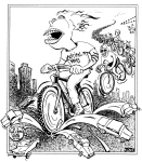 Artwork --- Critical Mass is Pouncing on Gas-Guzzling, Ecology-Destroying Car Culture (Bicycles and Bike Culture Directory | Description : This image came from http://www.RadicalGraphics.or... | Tags : Critical Mass, Bicyclist, Bicyclists, Cars, Anti-C...) ::: By Radical Graphics (About: All material posted here originally appeared at ht... | Ideals: Anarchy, Animal Liberation, Anti-America, Anti-Bio...)