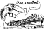 Artwork --- "More! I Need More!", the Eternal Cry of the Perpetually Unsatisfied Consumer (Consumer Culture and Consumerism Directory | Description : This image came from http://www.RadicalGraphics.or... | Tags : Consumer, Man, Eating, Dollars, Dollar Sign, Consu...) ::: By Radical Graphics (About: All material posted here originally appeared at ht... | Ideals: Anarchy, Animal Liberation, Anti-America, Anti-Bio...)