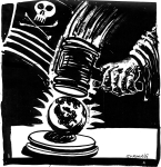 Artwork --- American Law Exists to Legitemize the Rape and Pillage of the Earth (Earth and Environmentalism Directory | Description : This image came from http://www.RadicalGraphics.or... | Tags : Slugthang, Pirate Flag, American Flag, Flag, Gavel...) ::: By Radical Graphics (About: All material posted here originally appeared at ht... | Ideals: Anarchy, Animal Liberation, Anti-America, Anti-Bio...)