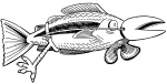 Artwork --- Non-Processed (Warning: May Be Contaminated with Unsafe, Bioengineered Products) (Genetic Engineering and Bioengineering Directory | Description : This image came from http://www.RadicalGraphics.or... | Tags : Fish, Chicken, Rooster, Food, Food Politics, Eye, ...) ::: By Radical Graphics (About: All material posted here originally appeared at ht... | Ideals: Anarchy, Animal Liberation, Anti-America, Anti-Bio...)