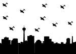 Artwork --- Ever Since the Bombers, I Don't Like Watching the Skies So Much (Peace and Anti-War Directory | Description : This image came from http://www.RadicalGraphics.or... | Tags : Bomber, Bomb, City, Airplane, Plane, Planes, Skyli...) ::: By Radical Graphics (About: All material posted here originally appeared at ht... | Ideals: Anarchy, Animal Liberation, Anti-America, Anti-Bio...)