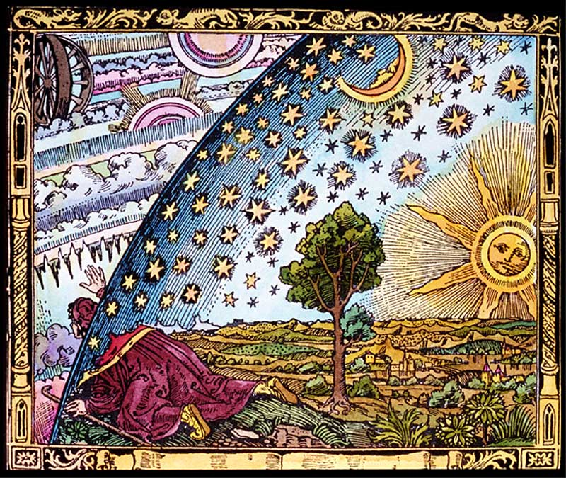 Giordano Bruno escaping the old world view of a stationary earth at the center of the Universe